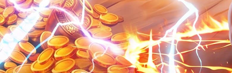 Gold coin pile struck by lightning from the Gates of Olympus 2500 key art